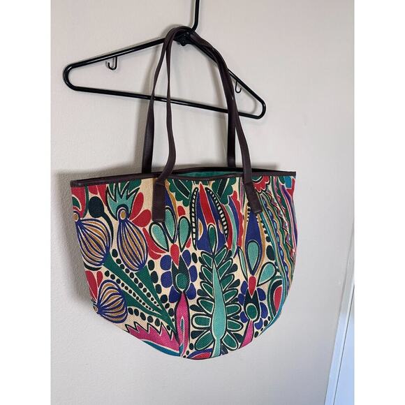 ๐ Neiman Marcus Womens Straw Bag Large Open Beach Floral Boho - Picture 2 of 6